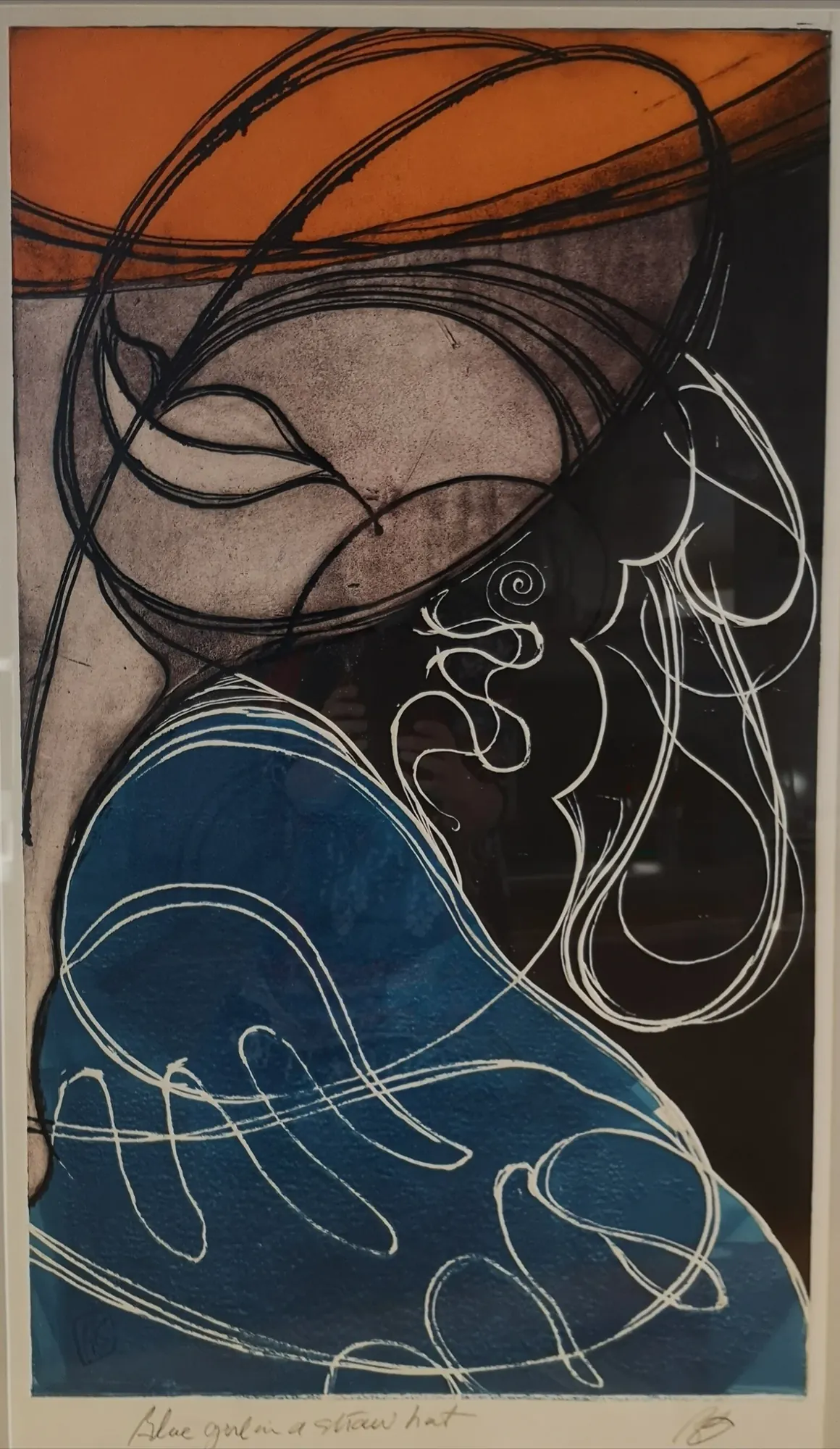 Blue Girl with Straw Hat, Etching by Bruce Thomson