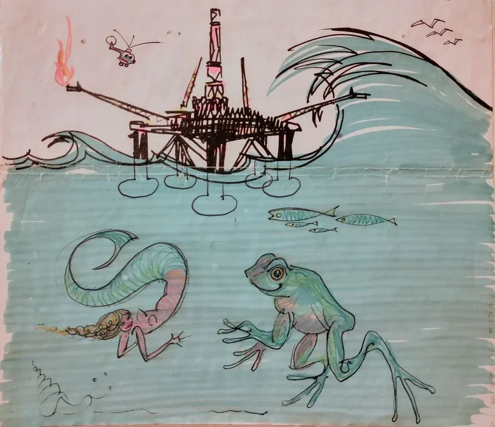 Creatures Beneath the Rig, a Letter home illustration by Bruce Thomson