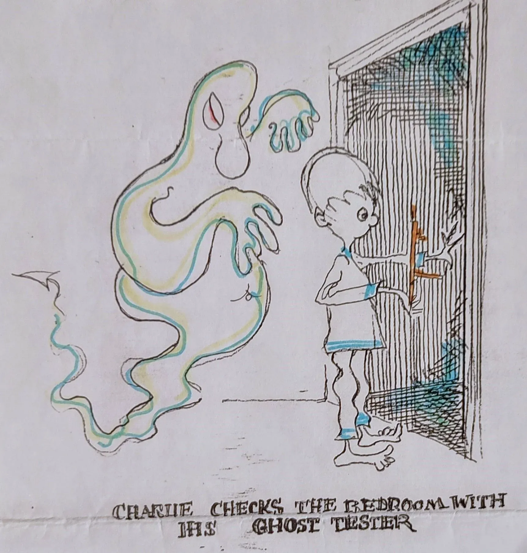 Charlie Checks for Ghosts, a Letter home illustration by Bruce Thomson